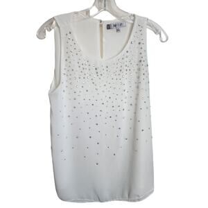 Jennifer Lopez White Sleeveless Embellished Blouse